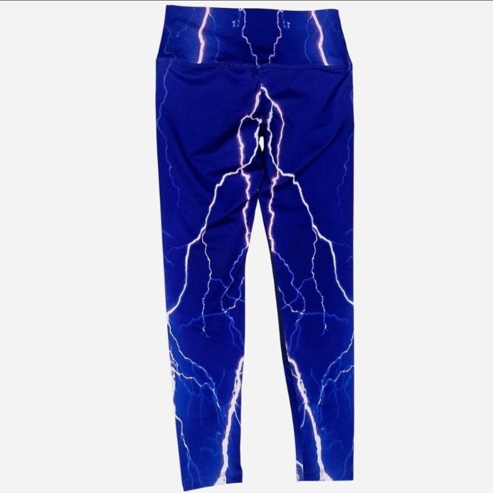Om Shanti Leggings Lightning Blue Violet Cyan Size Medium Active